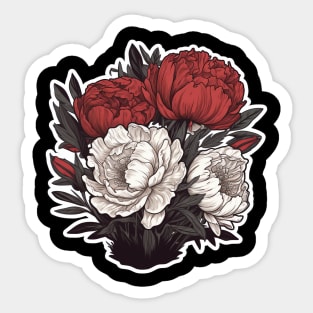 Red and White Peonies Bouquet Sticker